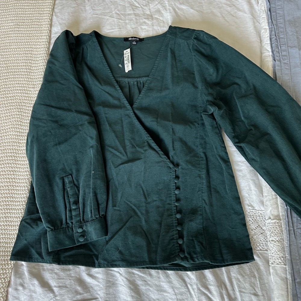 Madewell Deep Green Blouse with Button Detail